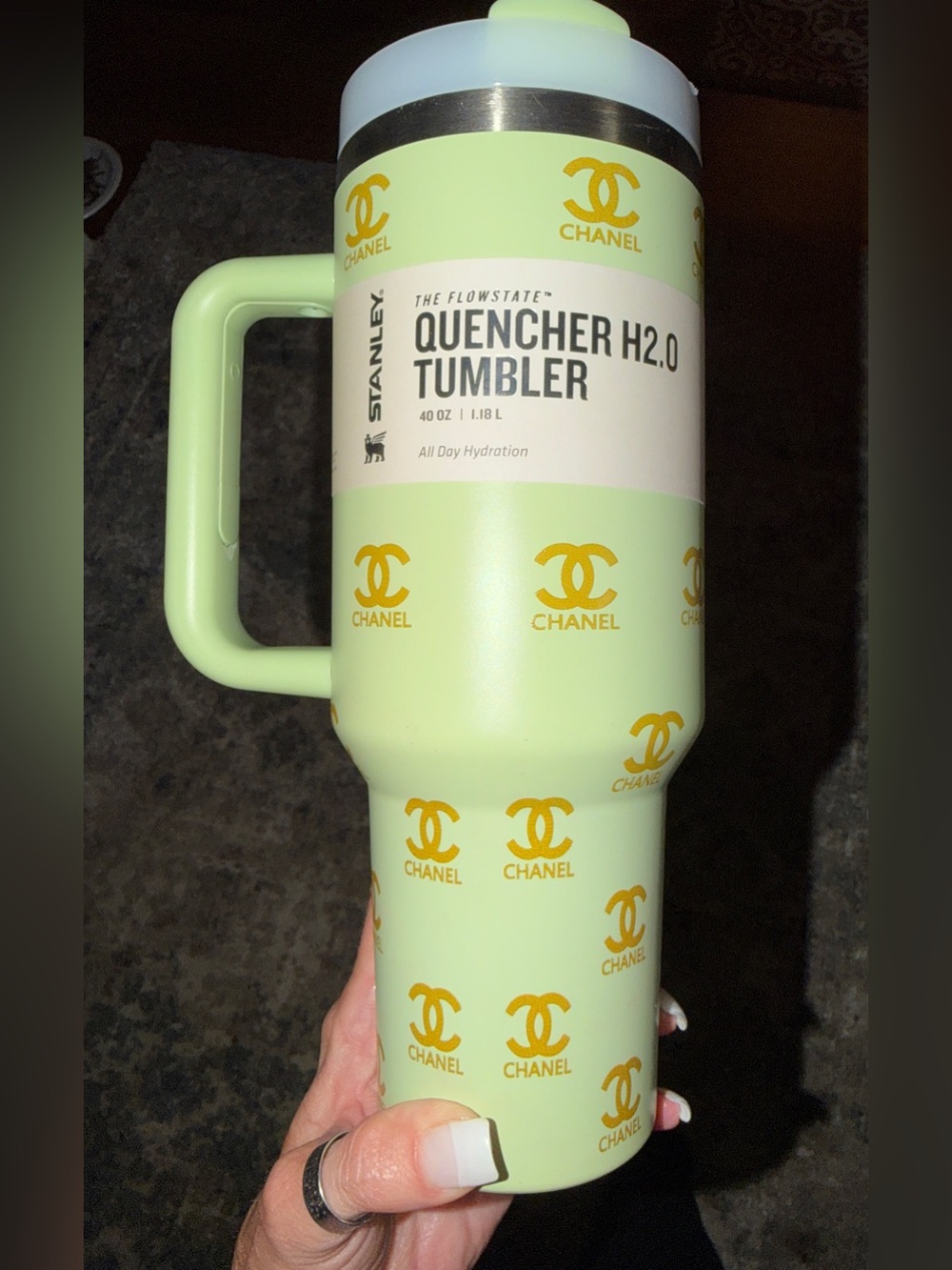 Stanley Quencher H2.0 Tumbler - Light Green with Gold Logos